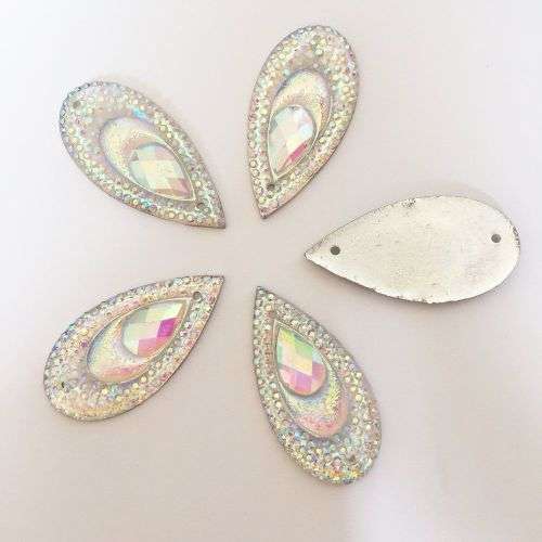8 PCS WHITE GLITTER TEARDROP PEACOCK FLATBACKS - READY TO EMBELLISH INVITATIONS/CARDS/SCRAPBOOKING