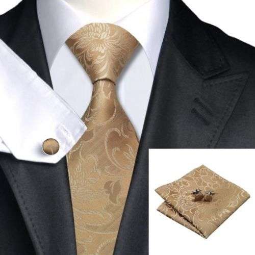 ELEGANT GROOM /GROOMSMAN - 100% SILK HANDMADE 4 PIECE TIE SET -  CHAMPAGNE