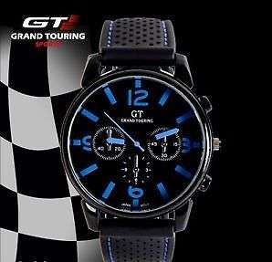 FOR THE MAN ON THE MOVE - MEN'S GT SERIES QUARTZ ANALOG SPORTS WRISTWATCH BLACK FACE BLUE NUMERALS