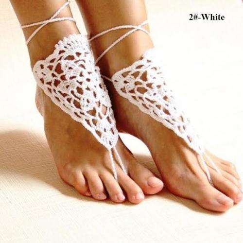 BEACH OR OUTDOOR WEDDING OR A SUMMER'S DAY - 1 PAIR WHITE CROTCHET  BAREFOOT SANDALS