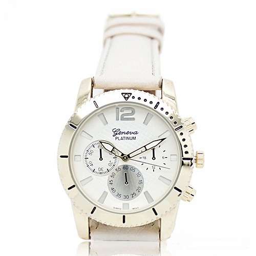 GENEVA UNISEX WHITE FACE AND WHITE FAUX LEATHER STRAP ANALOG QUARTZ WRISTWATCH