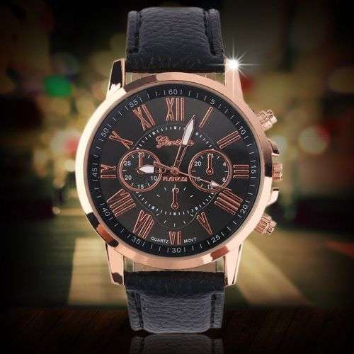 LUXURY GENEVA ROSE GOLD BLACK  DIAL WITH ROMAN NUMERALS QUARTZ ANALOG LADIES STUNNING WATCH