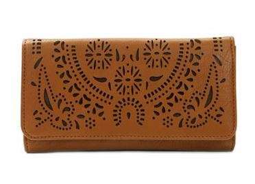 STUNNING TAN CUT OUT PATTERN PURSE - SOFT GENUINE LEATHER FEEL AND APPEARANCE