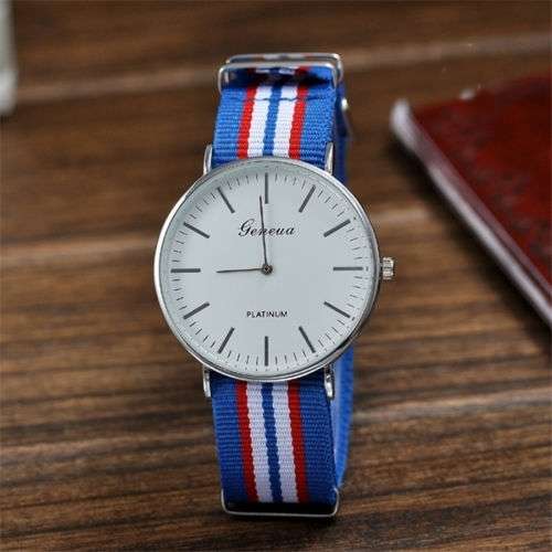 NAUTICAL   WATCH WITH WHITE,RED AND BLUE CANVAS STRAP