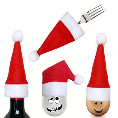 12PCS RED HOT  - CUTLERY HOLDERS - WINE TOP COVERS -  CHRISTMAS HATS - UNIQUE CHRISTMAS DECOR