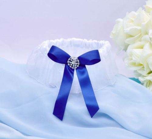 BRIDAL SPECIAL! BRIDE'S SATIN GARTER WITH DIAMANTE ROYAL BLUE BOW- ALSO AVAILABLE IN PINK