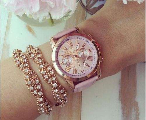 GENEVA PINK DIAL WATCH WITH ROMAN NUMERALS PRETTY PINK FAUX LEATHER STRAP