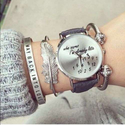 MAKE A STATEMENT WITH THIS HUMOROUS WRIST WATCH "Who Cares I'm Already Late" BLACK