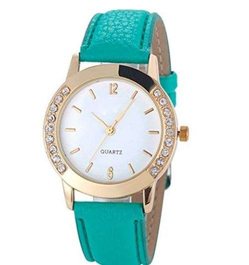 HOT!!! GENEVA WOMEN'S CRYSTAL ANALOG  QUARTZ DRESS WATCH WITH MINT GREEN  FAUX LEATHER STRAP