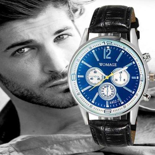 LUXURY WoMaGe BLUE DIAL AND  BLUE RAY GLASS QUARTZ ANALOG WATCH WITH FAUX LEATHER STRAP