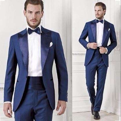 GROOM / GROOMSMAN - SILK CUMMERBUND, BOW TIE AND HANKY SET - NAVY BLUE - UK IMPORT