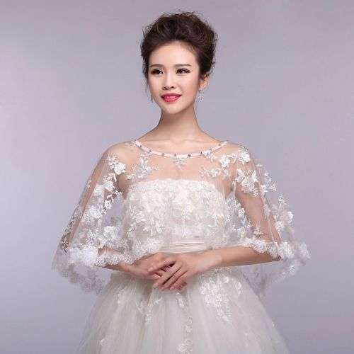 RHINESTONE AND LACE TRIM EDGING IVORY BRIDAL BOLERO SHAWL COVER-UP SUITABLE FOR BRIDE OR BRIDESMAIDS