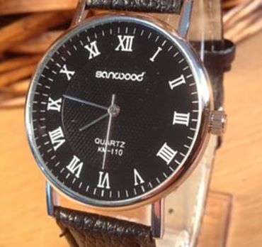 NEW-SANWOOD MEN'S ROMAN NUMERAL QUARTZ DRESS WATCH WITH BLACK FAUX LEATHER STRAP