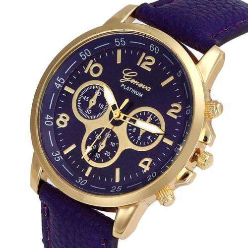 NEW DESIGN!!   GENEVA DEEP PURPLE  ANALOG QUARTZ  WATCH WITH FAUX LEATHER STRAP
