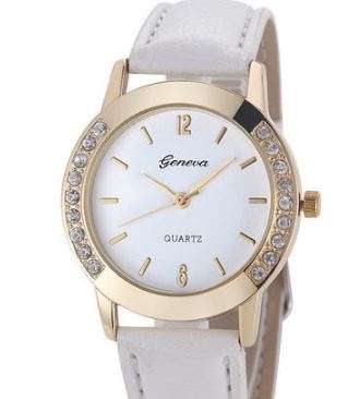 HOT SELLER!!!  GENEVA WOMEN'S ANALOG QUARTZ WATCH WITH WHITE PU LEATHER STRAP