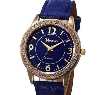 RARE FIND !!  GENEVA -  STYLISH AND UNIQUE IDESIGN CRYSTAL SURROUNDED DIAL WATCH  WITH NAVY  STRAP