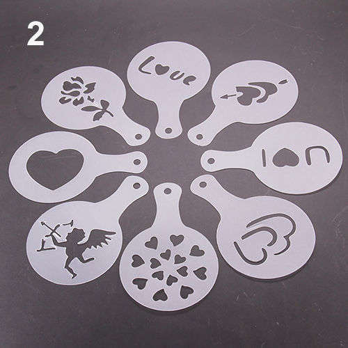 8pcs ROMANTIC, ANNIVERSARY, PROPOSAL, ENGAGEMENT COFFEE STENCILS/ CAKE DUSTER TEMPLATES COFFEE