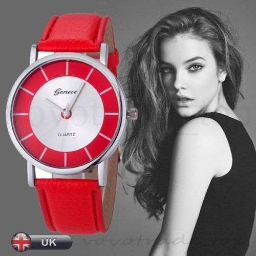 FASHION GENEVA WOMAN'S  CASUAL DRESS RED DIAL WITH RED PU LEATHER STRAP WRISTWATCH