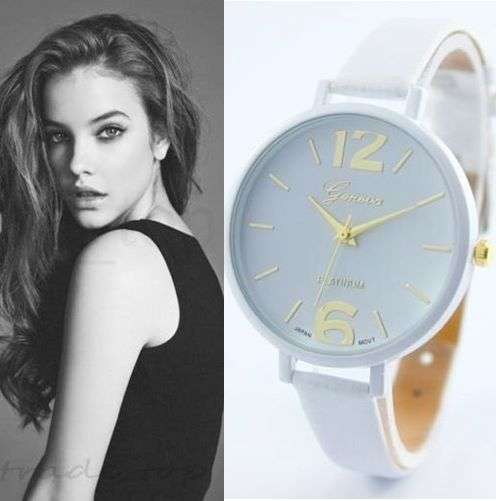 GENEVA WOMAN'S  THIN WHITE FAUX LEATHER STRAP ANALOG QUARTZ FASHION DRESS WATCH