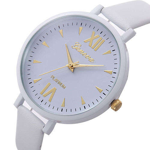 GENEVA-WOMEN THIN STRAP WATCH-FAUX-LEATHER-ROMAN-NUMERALS-QUARTZ-WRIST-WATCH-OUTSTANDING
