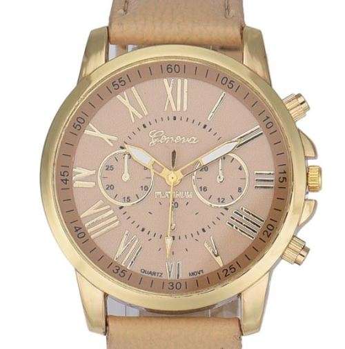 LUXURY GENEVA ROSE GOLD BEIGE/COFFEE  DIAL WITH ROMAN NUMERALS QUARTZ ANALOG LADIES STUNNING WATCH