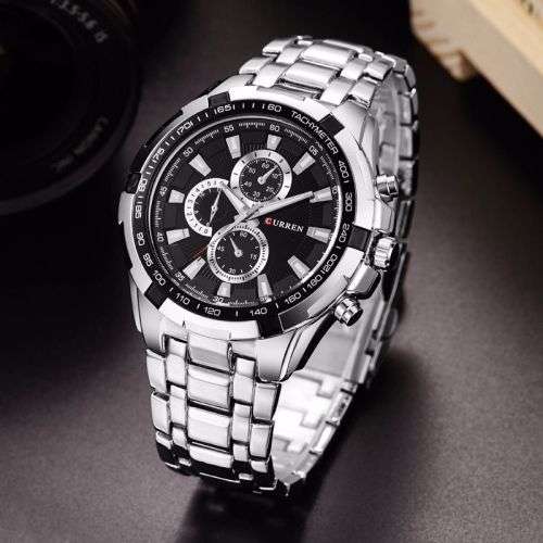GENUINE CURREN MEN'S LUXURY BRAND SPORTS QUARTZ FULL STEEL WRISTWATCH PRESENTED IN A GIFT BOX