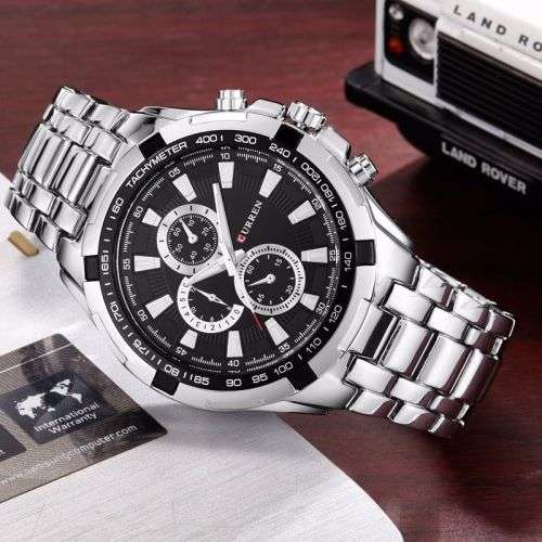 GENUINE CURREN MEN'S LUXURY BRAND SPORTS QUARTZ FULL STEEL WRISTWATCH PRESENTED IN A GIFT BOX