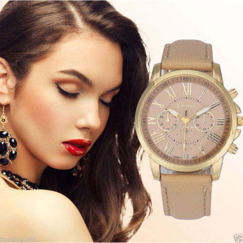 LUXURY GENEVA ROSE GOLD BEIGE/COFFEE  DIAL WITH ROMAN NUMERALS QUARTZ ANALOG LADIES STUNNING WATCH