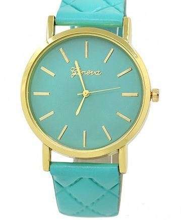 STRIKING ! GENEVA GREEN FACE AND GREEN QUILTED FAUX LEATHER ANALOG QUARTZ WATCH