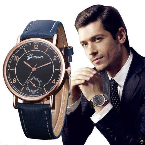 MEN'S GENEVA DRESS WATCH WITH STUNNING DEEP BLUE SAPPHIRE STRAP