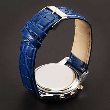 MODERN DRESS WATCH!!  EYE-CATCHING MEN'S WATCH WITH BLUE  FAUX CROCODILE LEATHER STRAP