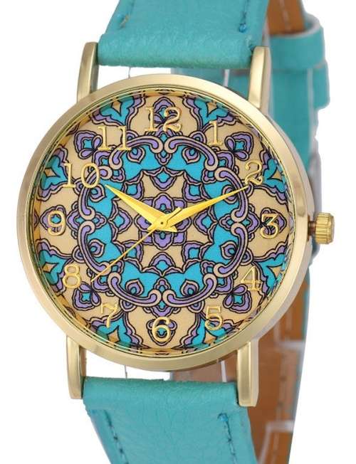 WOMAN'S CASUAL FASHION TRIBAL QUARTZ ANALOG WRISTWATCH WITH LEATHERETTE STRAP