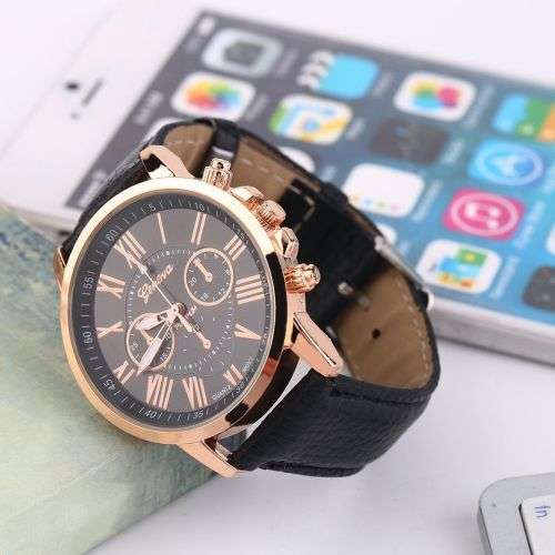 GORGEOUS GIFT!  GENEVA ROSE GOLD BLACK  DIAL WITH ROMAN NUMERALS QUARTZ ANALOG LADIES STUNNING WATCH
