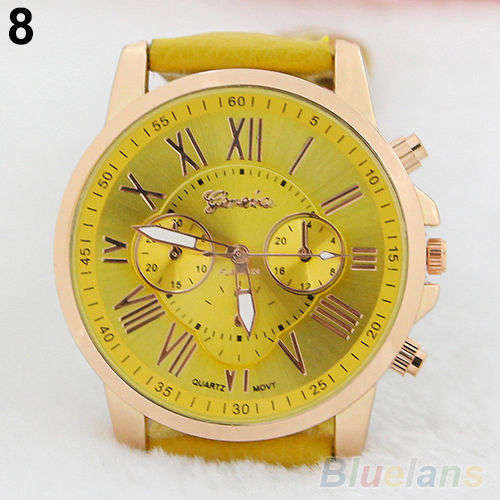 LUXURY ROSE GOLD YELLOW DIAL WITH ROMAN NUMERALS QUARTZ ANALOG LADIES STUNNING WATCH