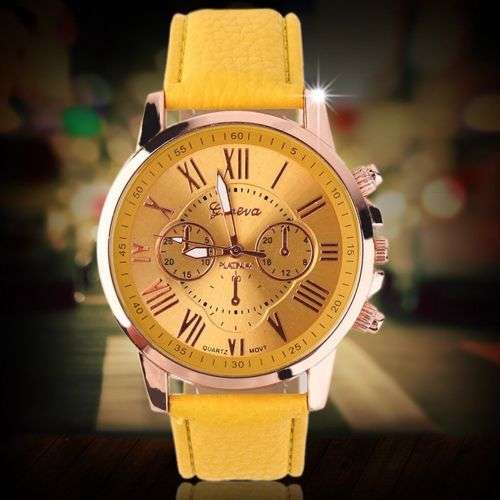 LUXURY ROSE GOLD YELLOW DIAL WITH ROMAN NUMERALS QUARTZ ANALOG LADIES STUNNING WATCH