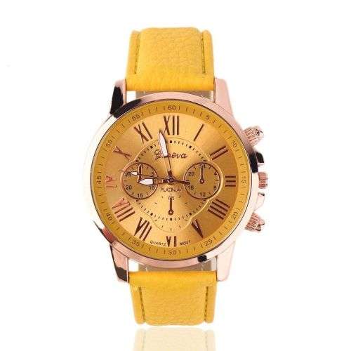 LUXURY ROSE GOLD YELLOW DIAL WITH ROMAN NUMERALS QUARTZ ANALOG LADIES STUNNING WATCH