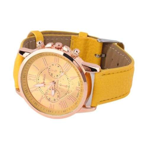 LUXURY ROSE GOLD YELLOW DIAL WITH ROMAN NUMERALS QUARTZ ANALOG LADIES STUNNING WATCH