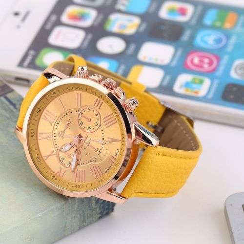 LUXURY ROSE GOLD YELLOW DIAL WITH ROMAN NUMERALS QUARTZ ANALOG LADIES STUNNING WATCH