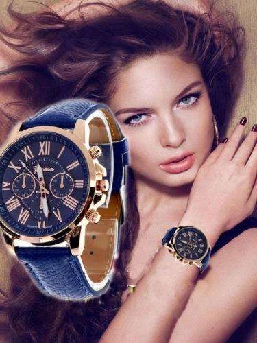 LUXURY ROSE GOLD BLUE DIAL WITH ROMAN NUMERALS QUARTZ ANALOG LADIES STUNNING WATCH