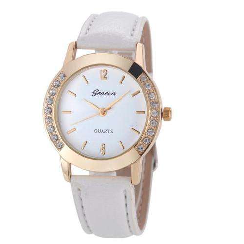 HOT!!! GENEVA WOMEN'S CRYSTAL ANALOG  QUARTZ DRESS WATCH WITH WHITE FAUX LEATHER STRAP