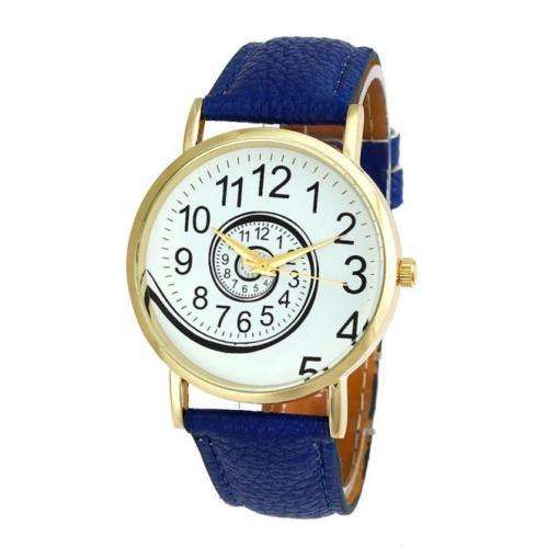 NEW DESIGN!!   SPIRAL DESIGN LADIES FASHION QUARTZ ANALOG WRISTWATCH WITH BLUE FAUX LEATHER STRAP