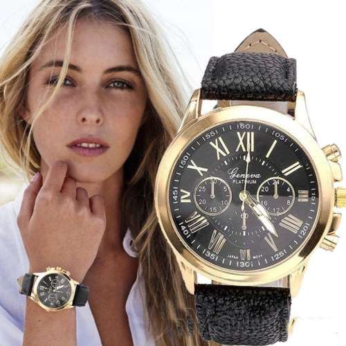 GENEVA ROSE GOLD BLACK  DIAL WITH ROMAN NUMERALS QUARTZ ANALOG LADIES STUNNING WATCH