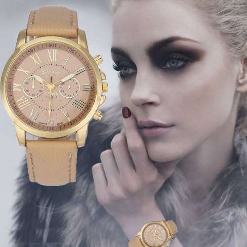 LUXURY GENEVA ROSE GOLD BEIGE/COFFEE  DIAL WITH ROMAN NUMERALS QUARTZ ANALOG LADIES STUNNING WATCH