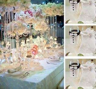 BRIDE & GROOM WEDDING GLASS TOPPER  DECOR- SOLD AS A SET - (1 groom,1 bride)