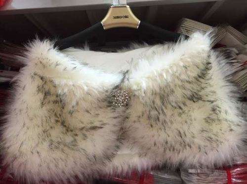 BRIDAL FAUX FUR SHOULDER SHAWL, WRAP, BOLERO  - BROWN