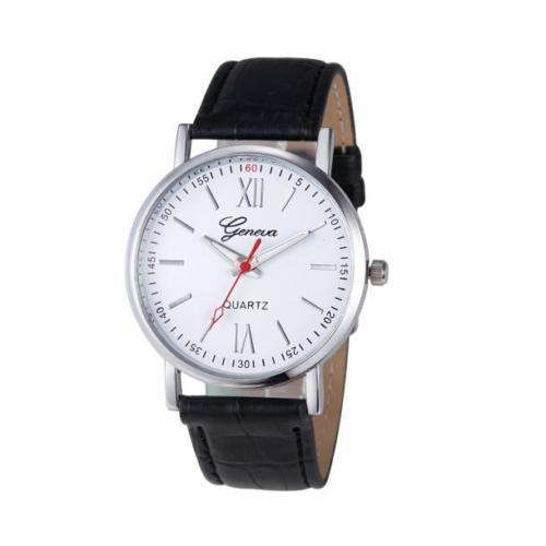 SALE!! GENEVA WHITE  DIAL  QUARTZ ANALOG MEN'S FASHION DRESS  WATCH WITH BLACK FAUX LEATHER STRAP