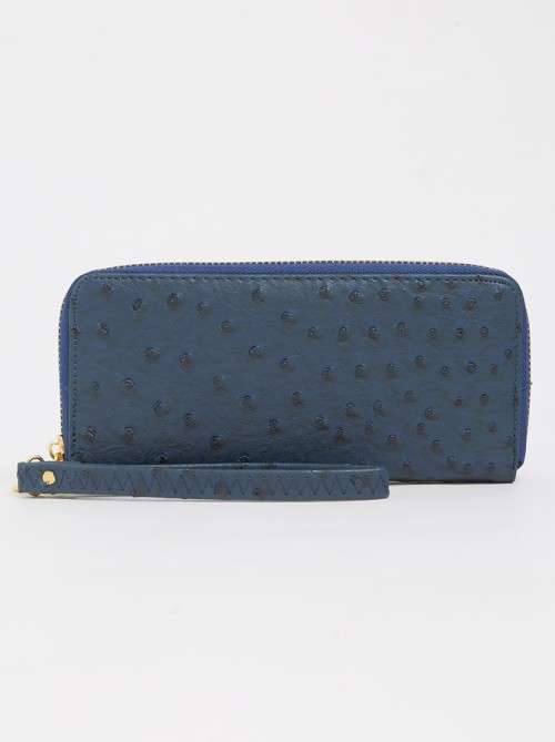 DESIGNER BRAND NAVY BLUE OSTRICH SKIN FAUX WALLET / PURSE - SOFT GENUINE LEATHER APPEARANCE