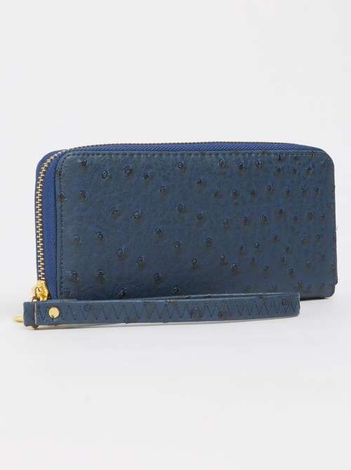 DESIGNER BRAND NAVY BLUE OSTRICH SKIN FAUX WALLET / PURSE - SOFT GENUINE LEATHER APPEARANCE