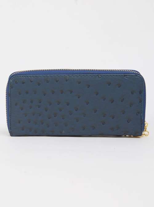 DESIGNER BRAND NAVY BLUE OSTRICH SKIN FAUX WALLET / PURSE - SOFT GENUINE LEATHER APPEARANCE