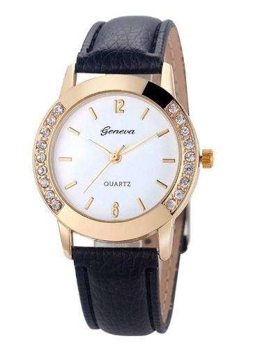 HOT!!! GENEVA WOMEN'S CRYSTAL ANALOG  QUARTZ DRESS WATCH WITH BLACK  FAUX LEATHER STRAP